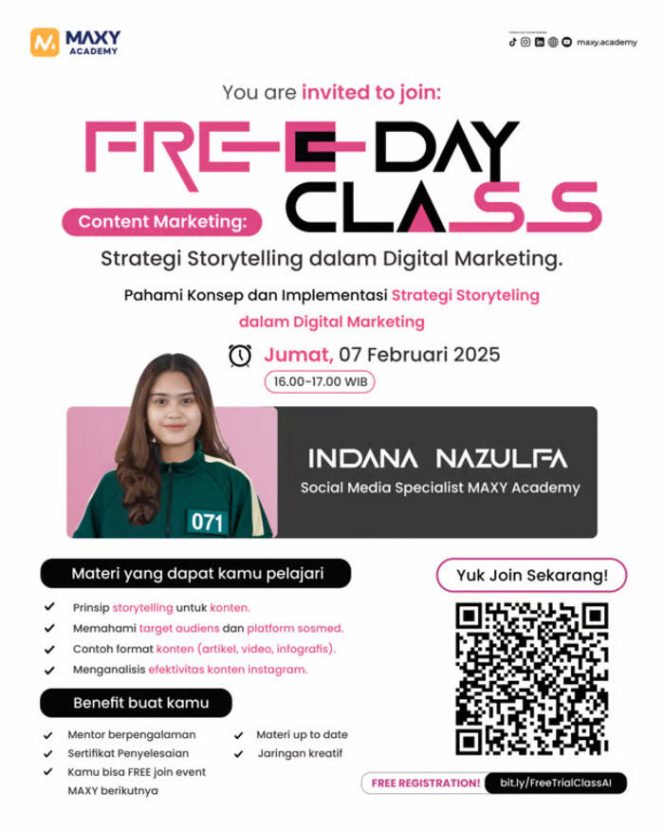 
					MAXY Academy Gelar Free Day Class: Strategi Storytelling dalam Digital Marketing Bersama Indana Nazulfa